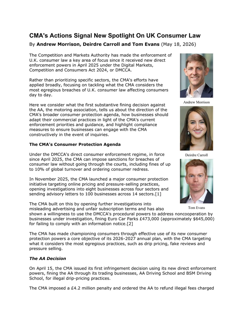CMA's Enforcement Actions Under UK Consumer Law