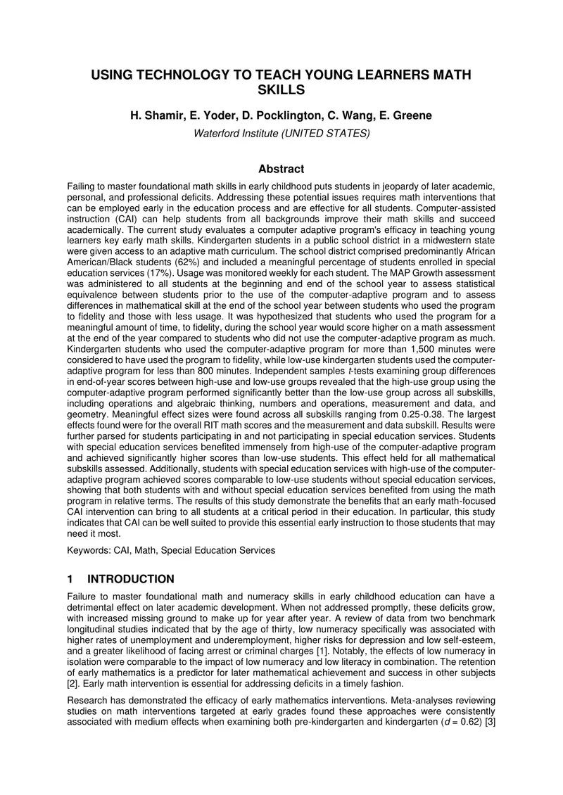 Evaluating Computer-Assisted Instruction for Early Math Skills