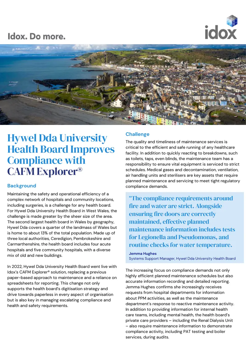 Hywel Dda University Health Board Maintenance Improvement