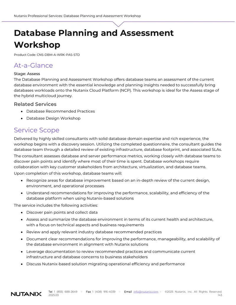 Database Planning and Assessment Workshop Overview