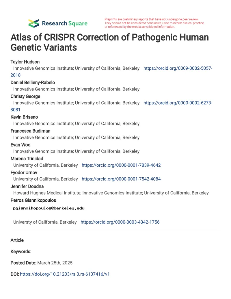 Atlas of CRISPR Correction of Pathogenic Variants