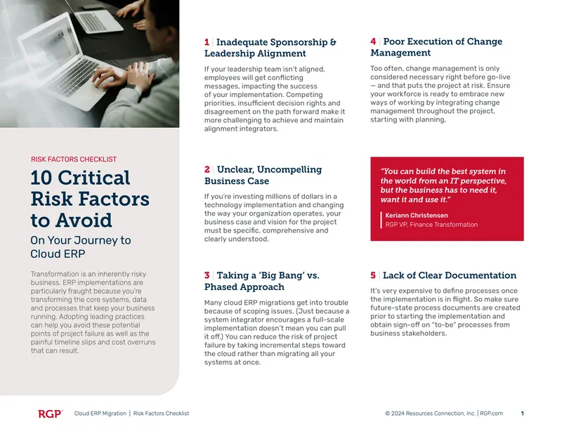 Cloud ERP Migration Risk Factors Checklist