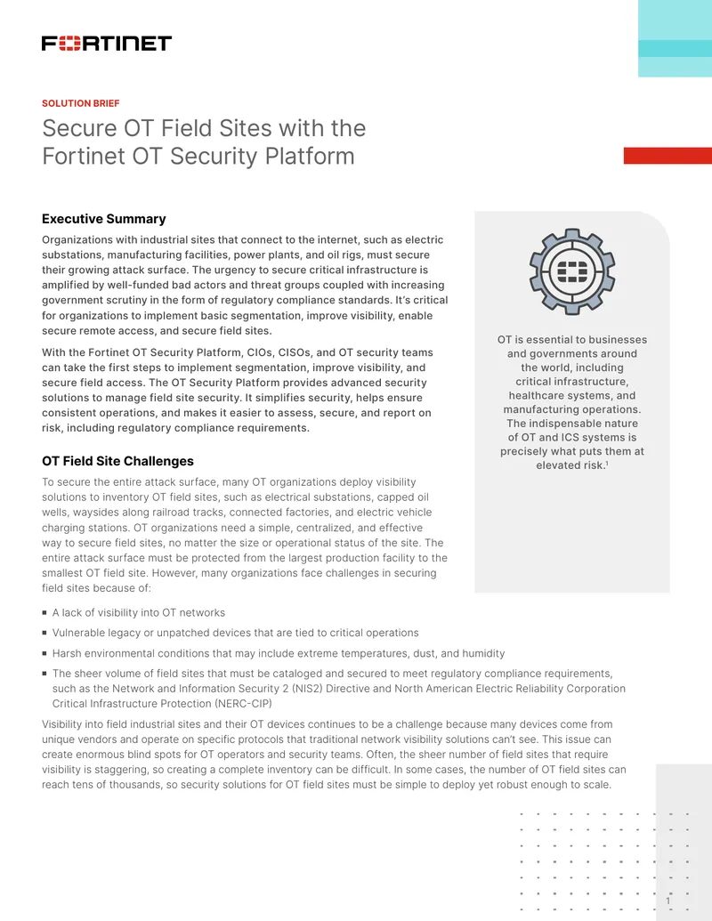 Secure OT Field Sites with the Fortinet OT Security Platform