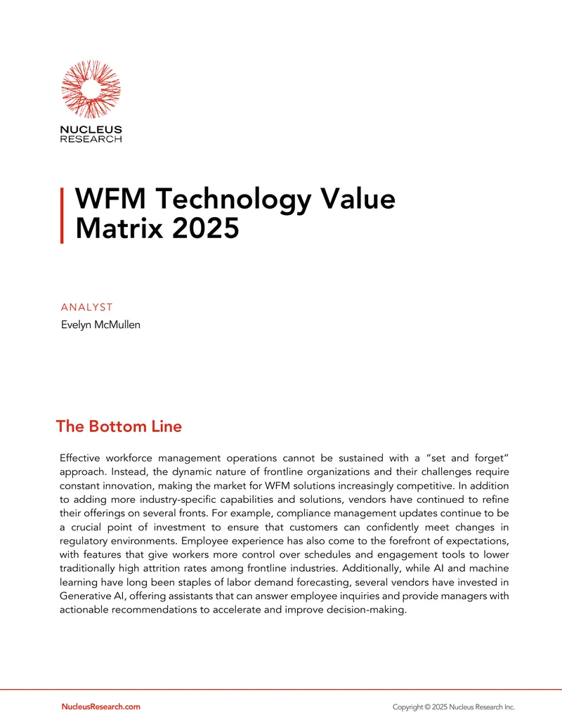 WFM Technology Value Matrix 2025