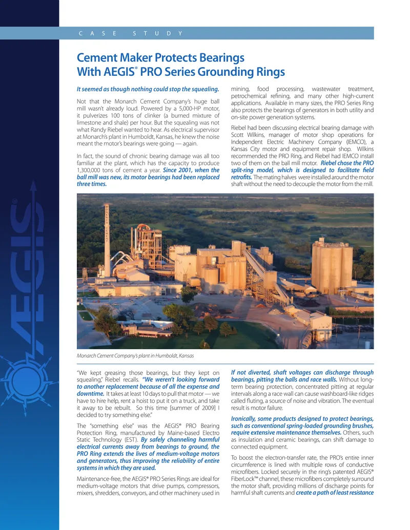 Cement Company Implements AEGIS PRO Bearing Protection