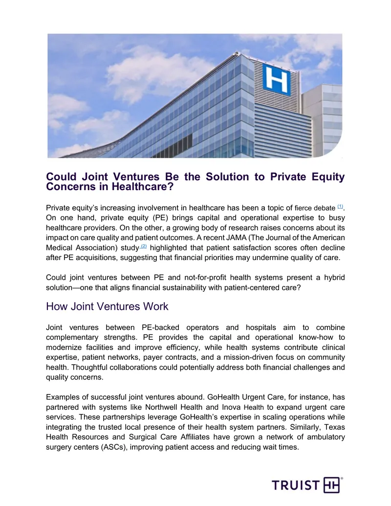 Joint Ventures as a Solution for Private Equity in Healthcare