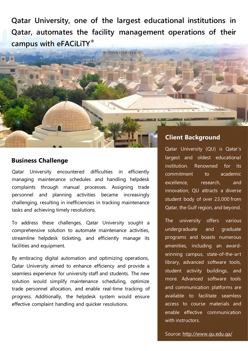 Qatar University Facility Management Automation Case Study