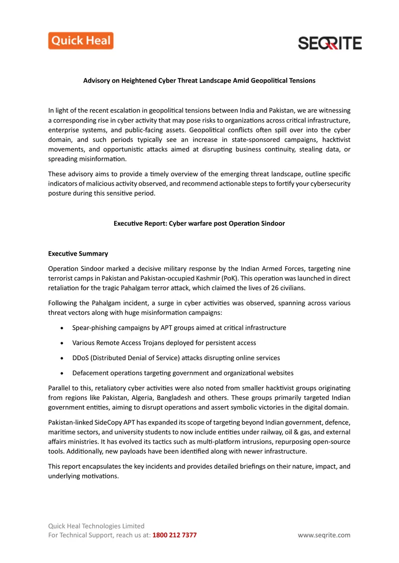 Advisory on Cyber Threats Amid Geopolitical Tensions