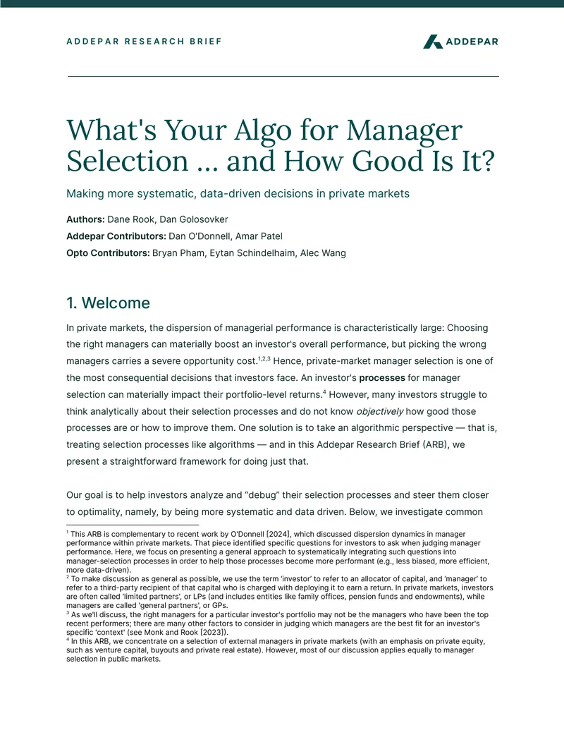 Algorithmic Framework for Private Market Manager Selection