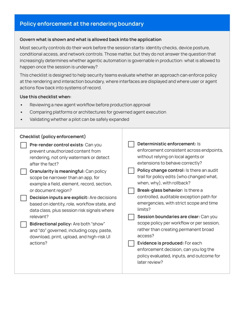 Policy Enforcement Checklist for Rendering Boundaries