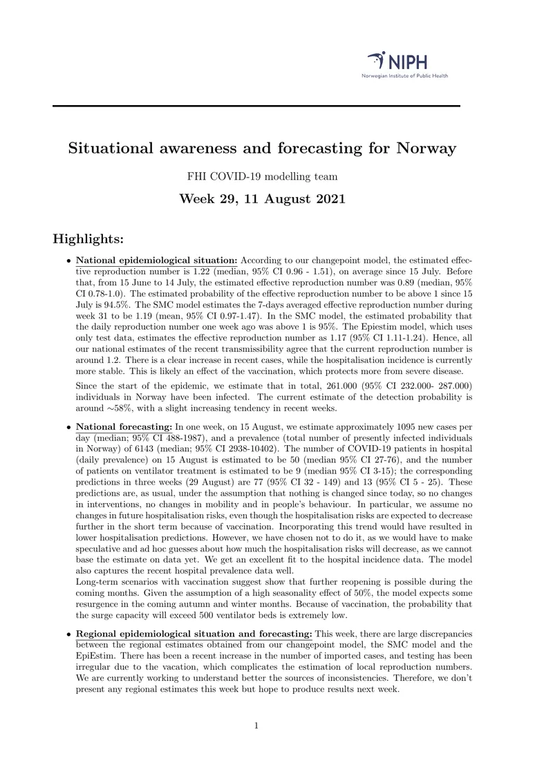 COVID-19 Situational Awareness and Forecasting in Norway