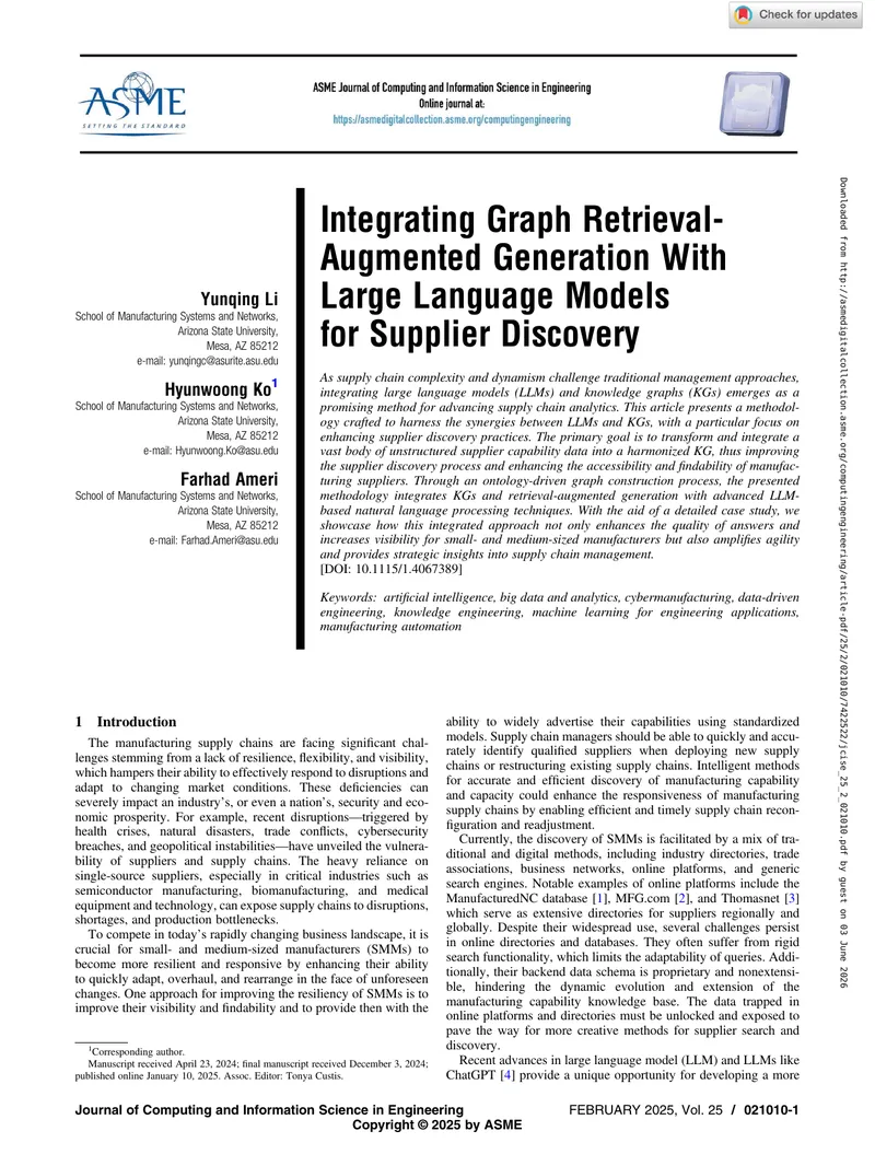 Integrating Graph Retrieval-Augmented Generation With Large Language Models for Supplier Discovery