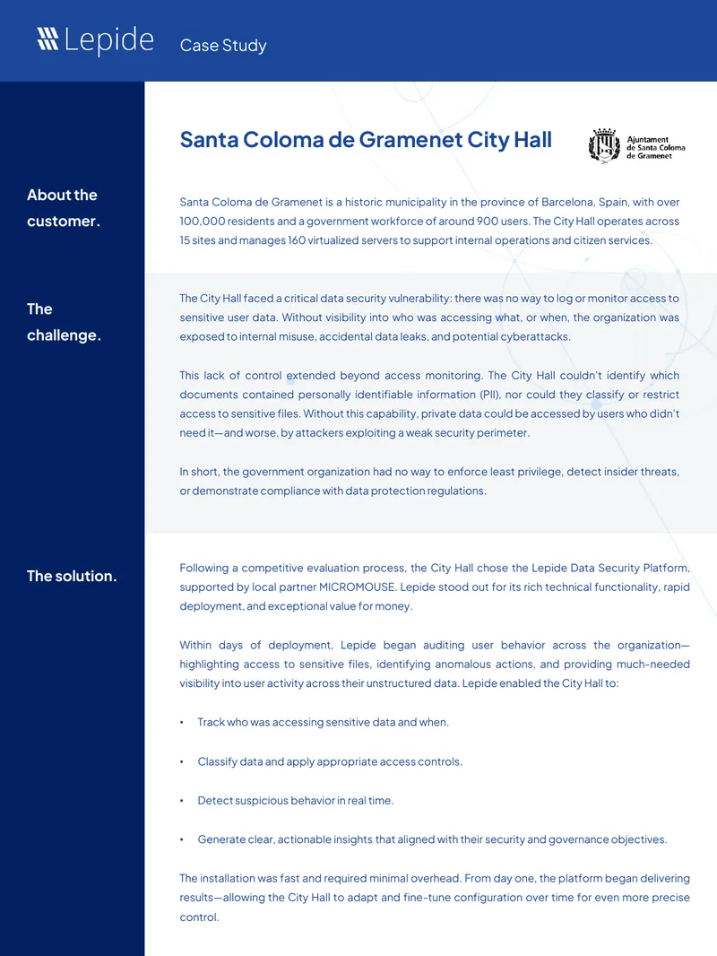 Data Security Implementation at Santa Coloma de Gramenet City Hall