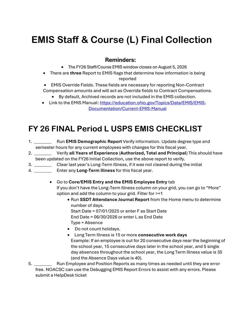 EMIS Staff and Course Final Collection Guide