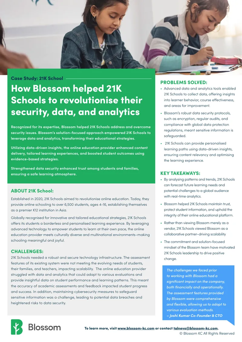 Case Study on 21K Schools and Blossom Partnership