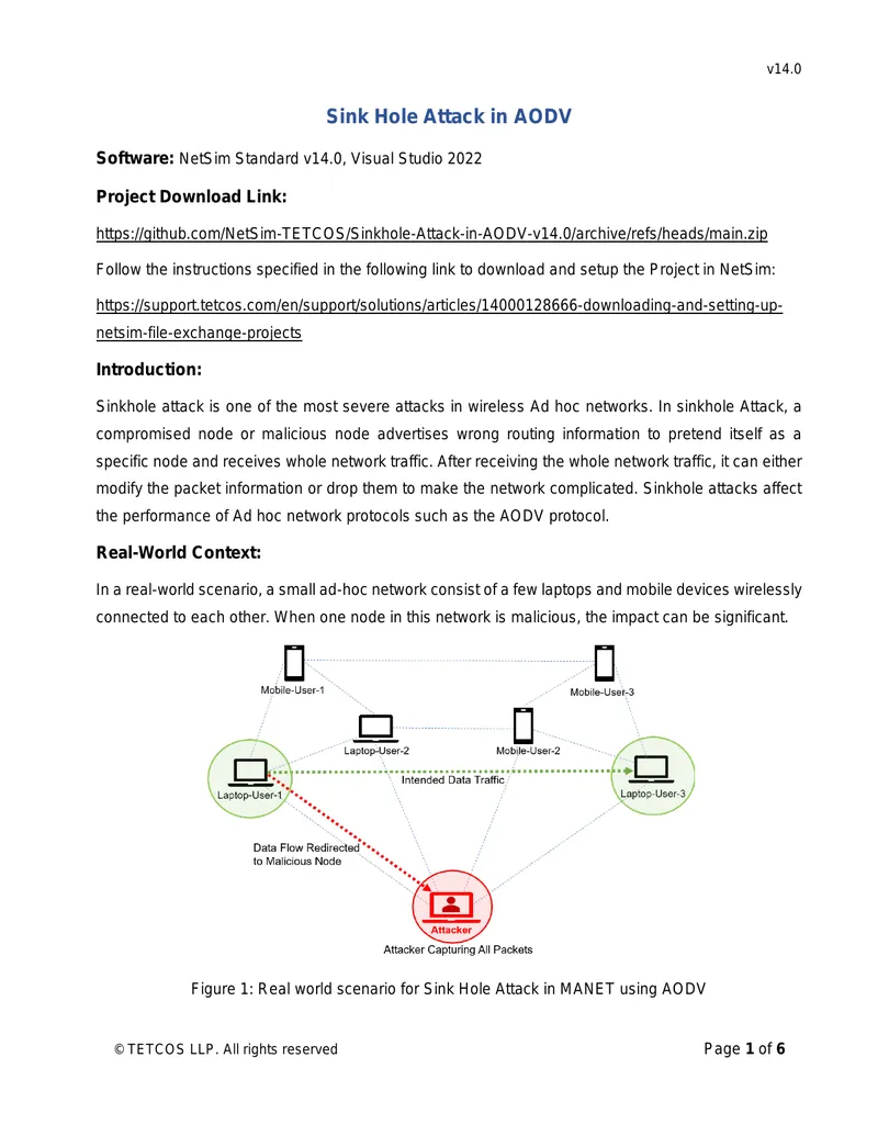 Sinkhole Attack Simulation in AODV Protocol