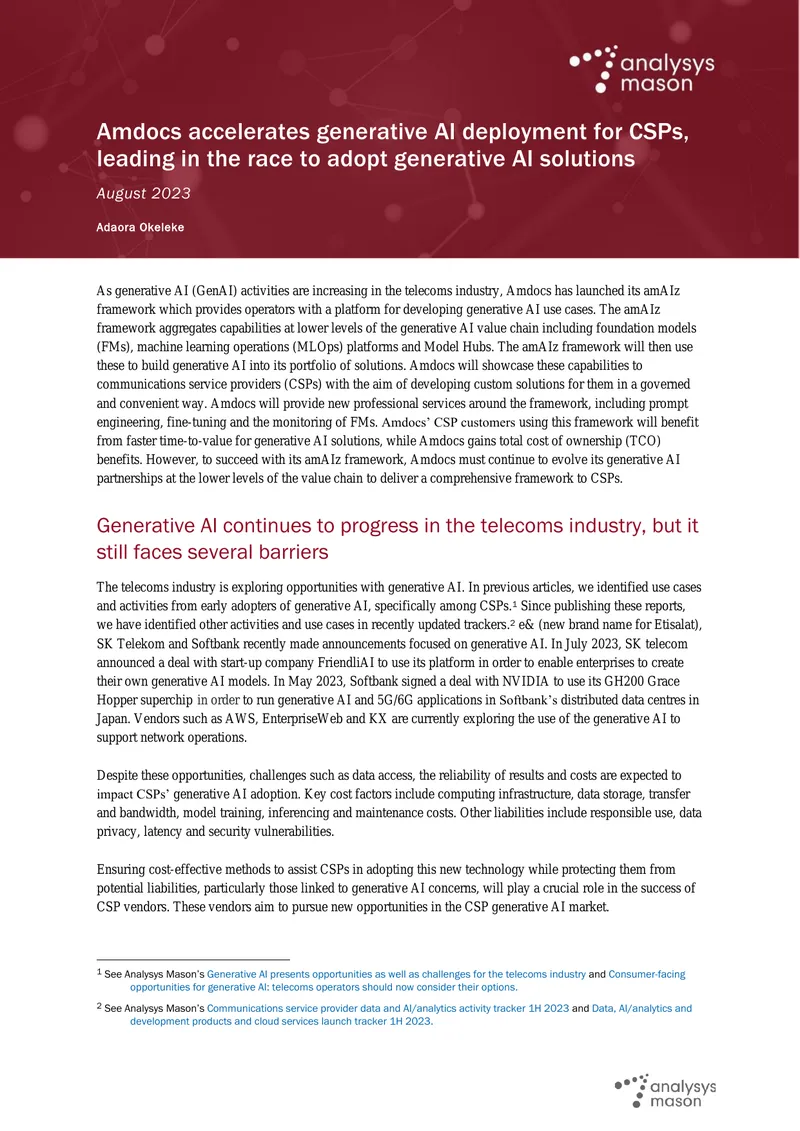 Amdocs amAIz Framework for Generative AI in Telecoms