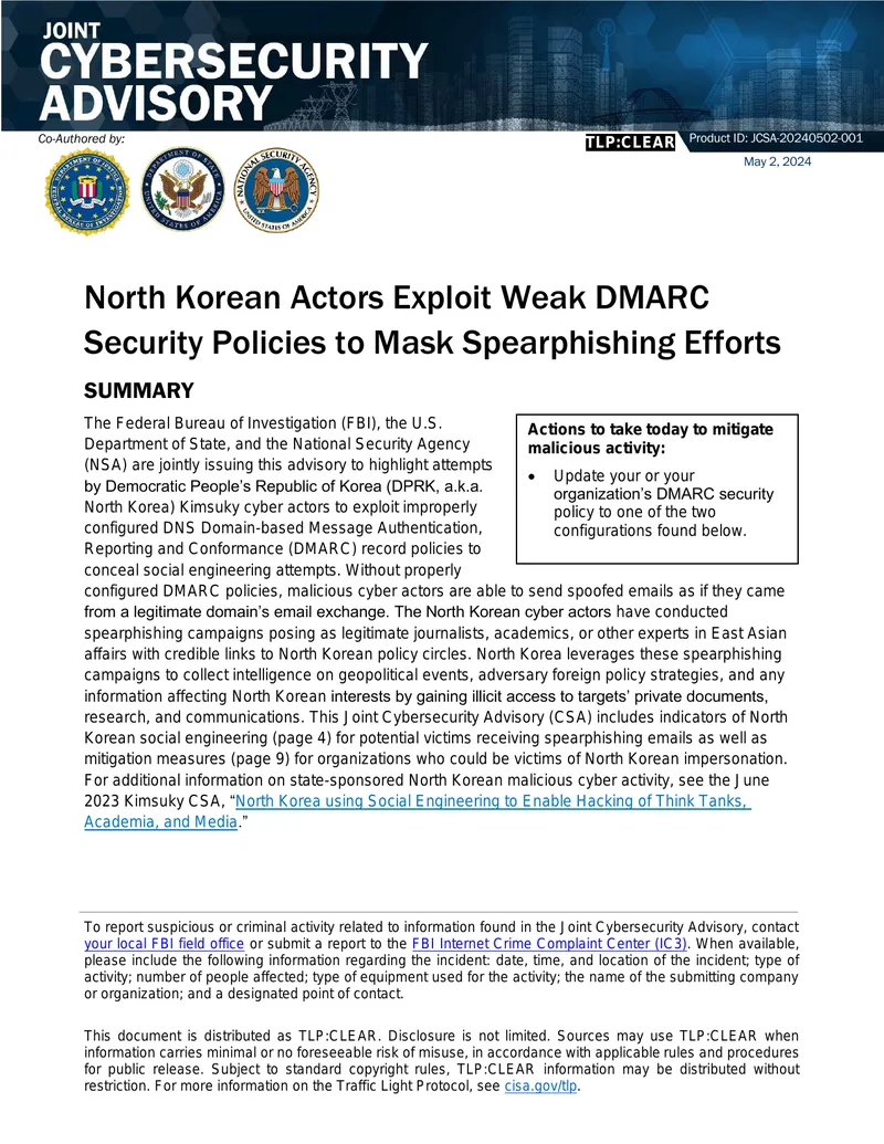 North Korean Cyber Actors Exploiting DMARC Policies
