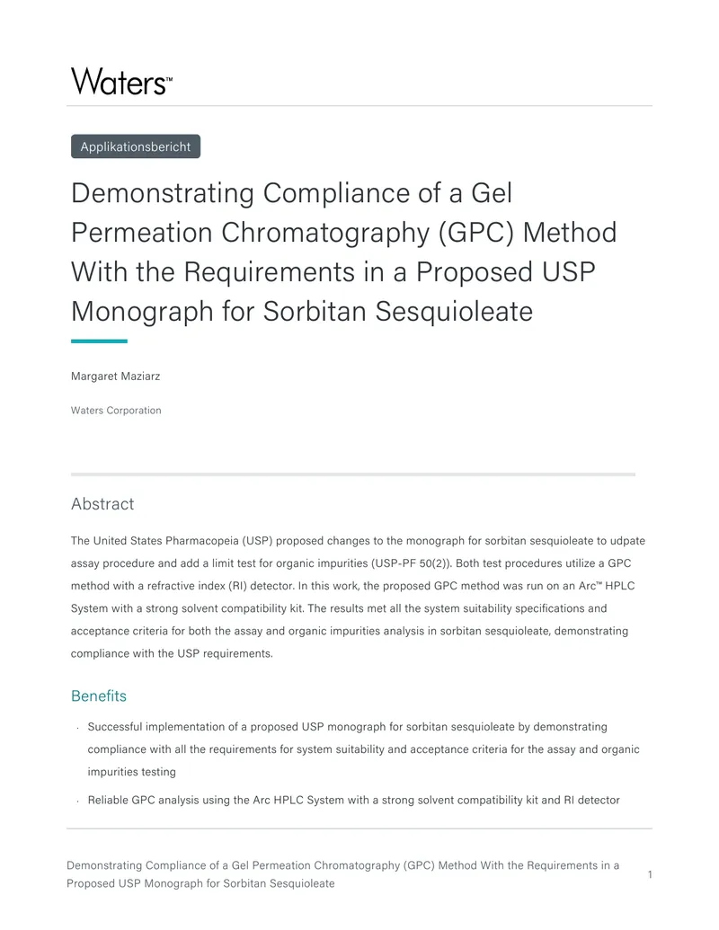 Compliance of GPC Method with Proposed USP Monograph