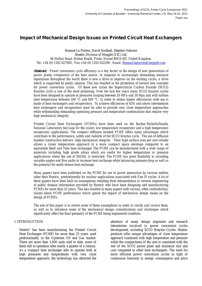 Impact of Mechanical Design on Printed Circuit Heat Exchangers