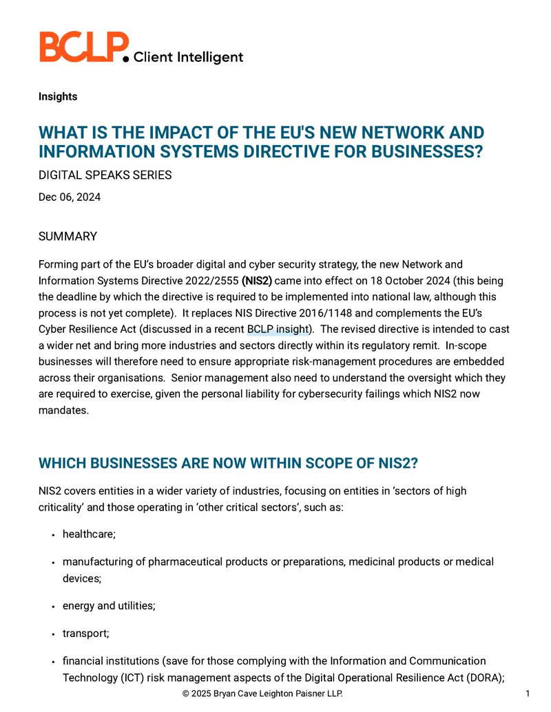 Impact of NIS2 Directive on Business Compliance