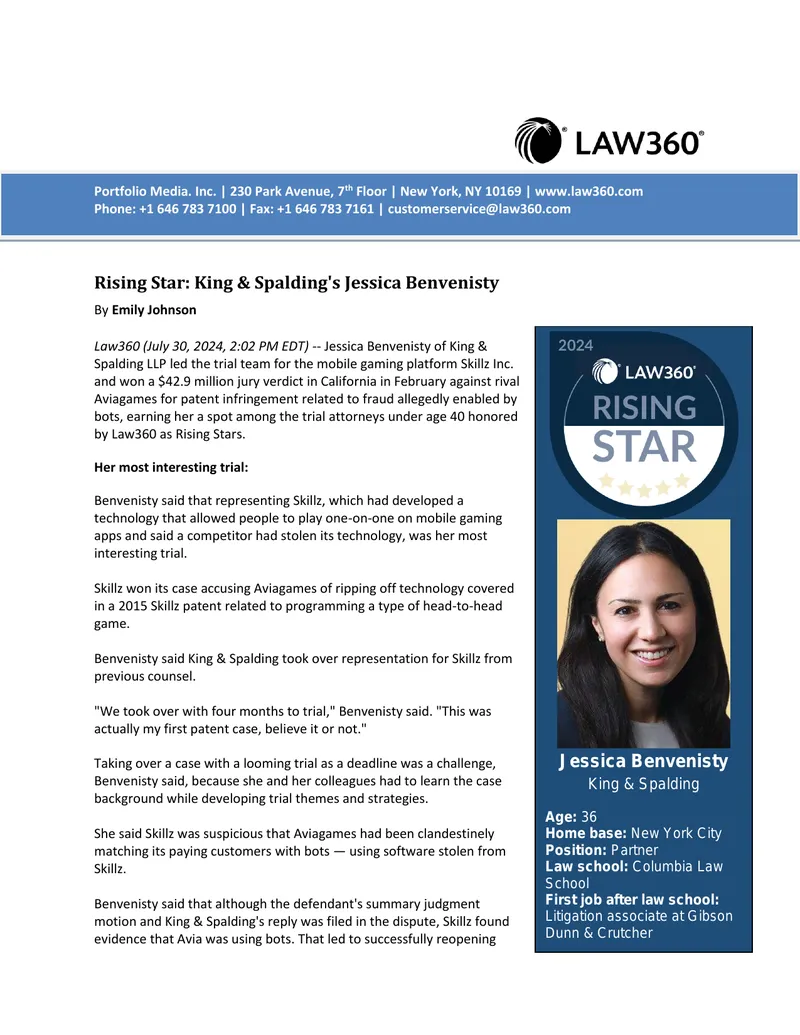 Jessica Benvenisty's Notable Legal Achievements