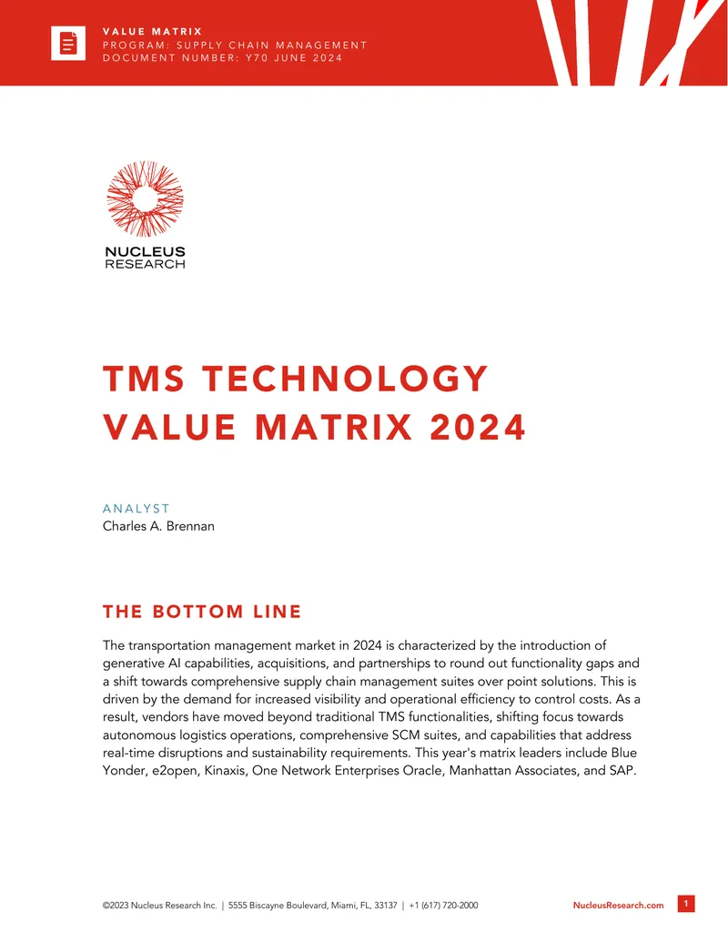 2024 Transportation Management Systems Technology Value Matrix