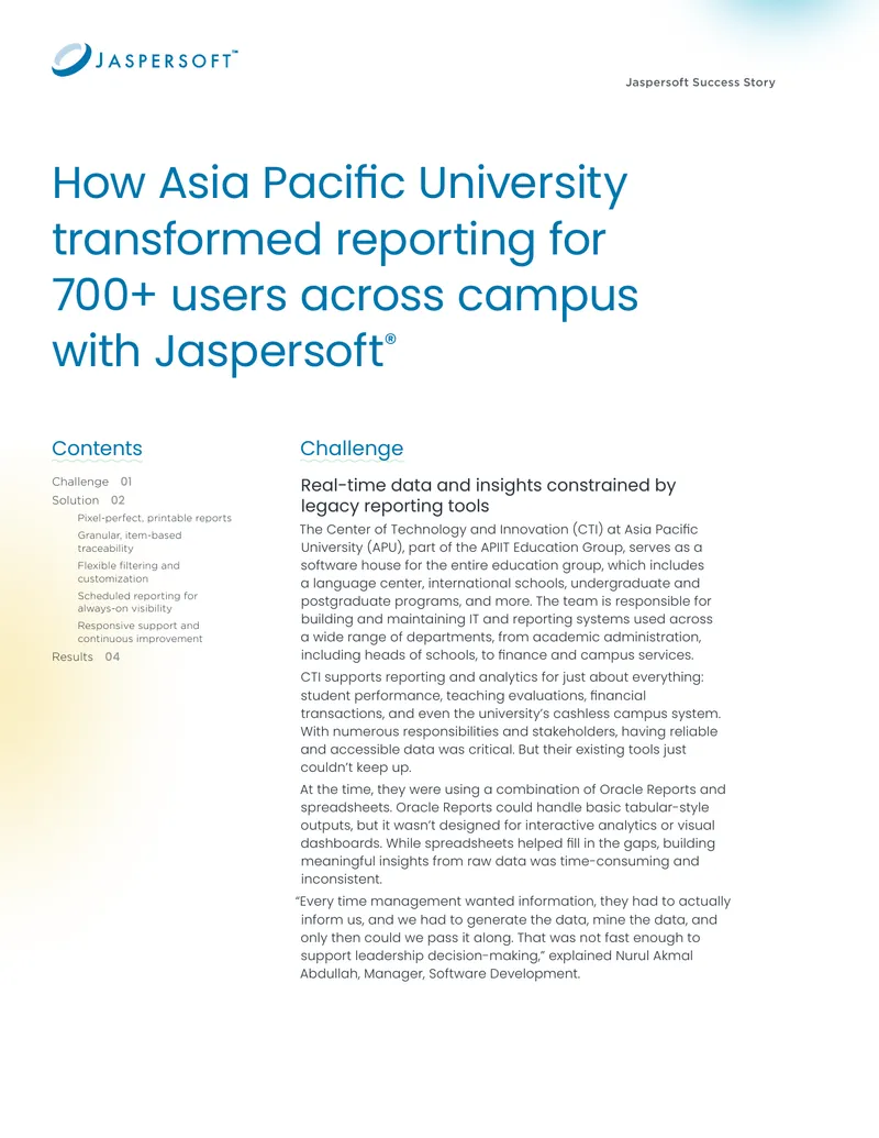 Asia Pacific University Reporting Transformation with Jaspersoft