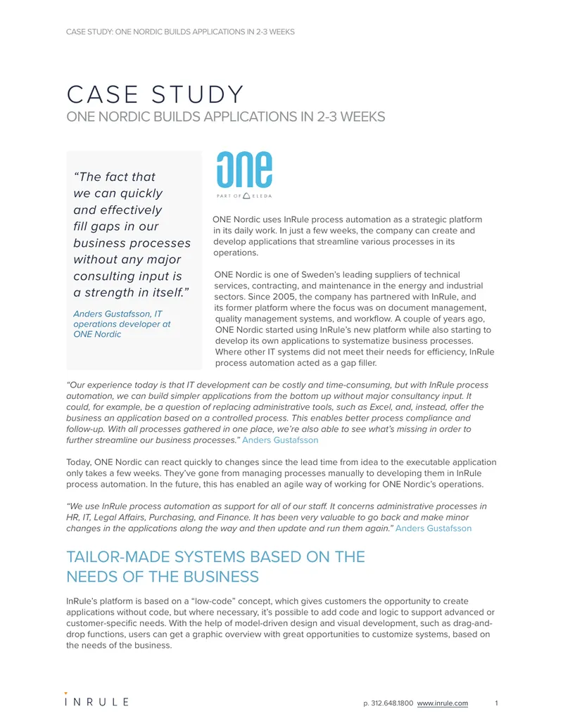 ONE Nordic Application Development Case Study