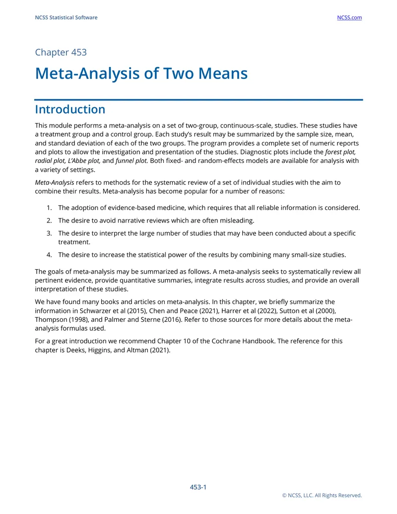 Meta-Analysis of Two Means Methodology