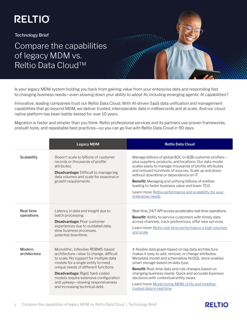 Comparison of Legacy MDM and Reltio Data Cloud