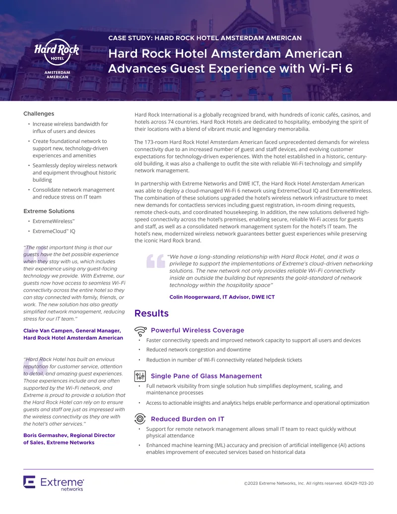Hard Rock Hotel Amsterdam Case Study on Wi-Fi 6 Implementation