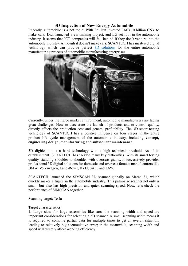 3D Inspection Technology for Automobile Manufacturing