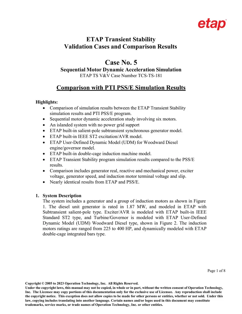 ETAP Transient Stability Validation Case Study