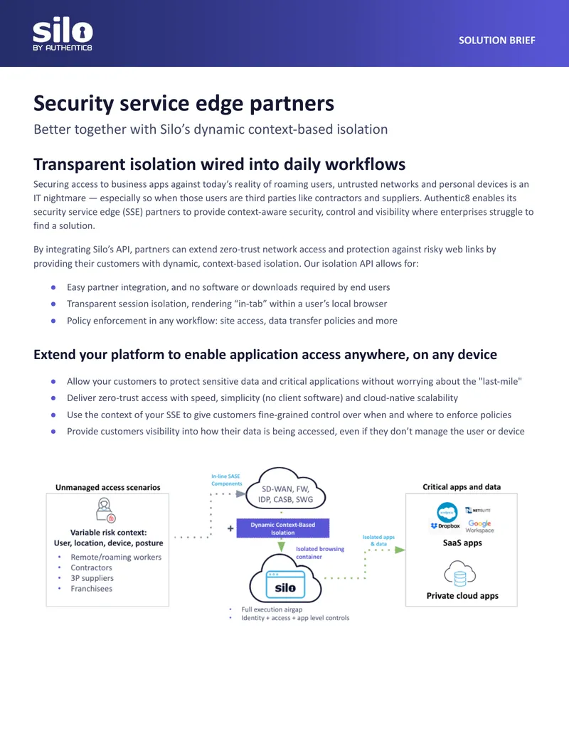 Dynamic Context-Based Isolation for Security Service Edge Partners