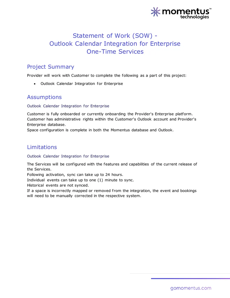 Statement of Work for Outlook Calendar Integration