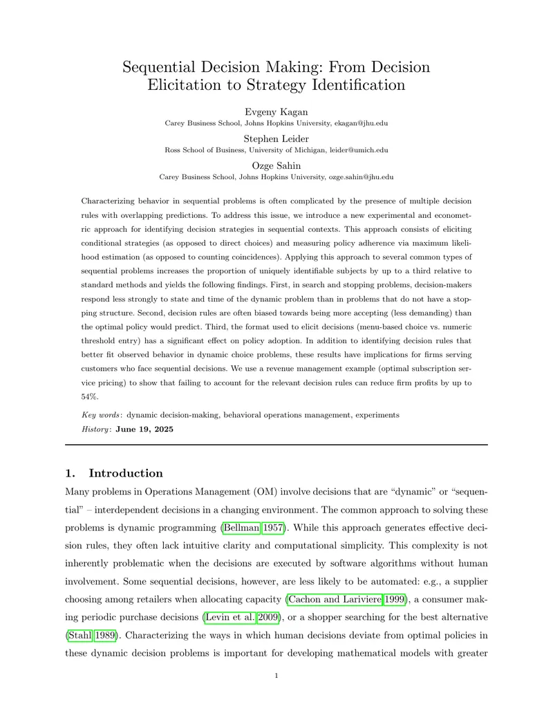 Sequential Decision Making in Dynamic Environments