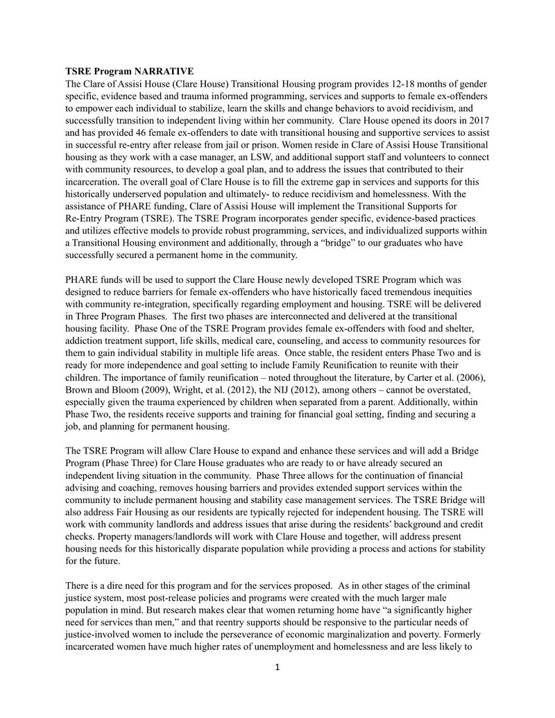 Transitional Supports for Re-Entry Program Overview