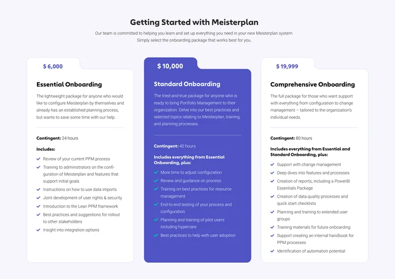 Onboarding Packages for Meisterplan System