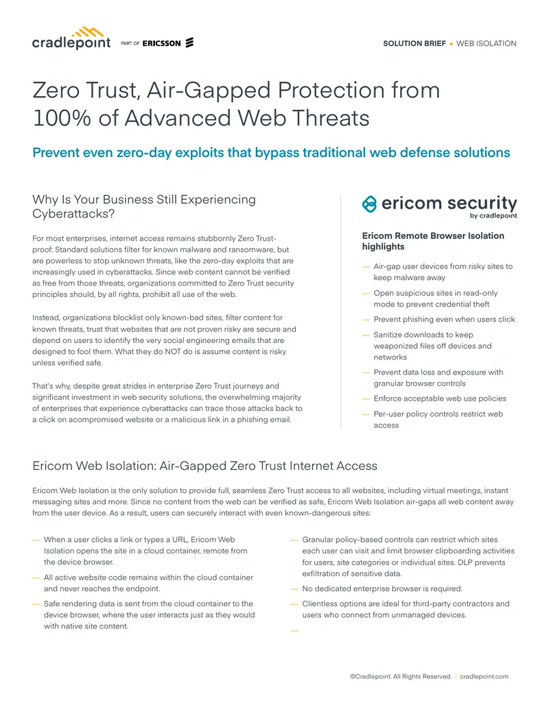 Web Isolation Solution Brief for Zero Trust Security