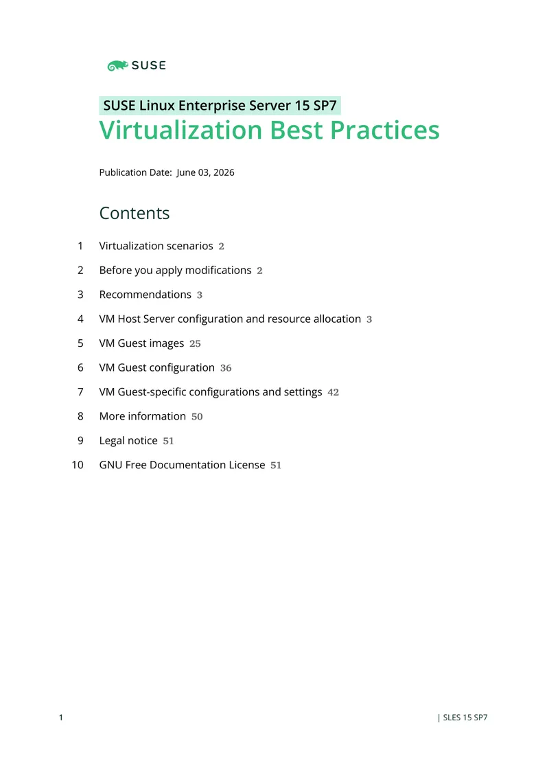 SUSE Linux Enterprise Server 15 SP7 Virtualization Best Practices