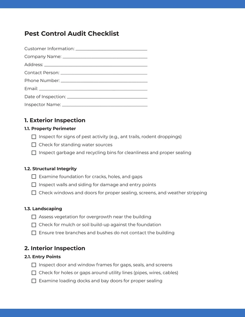 Pest Control Audit Checklist