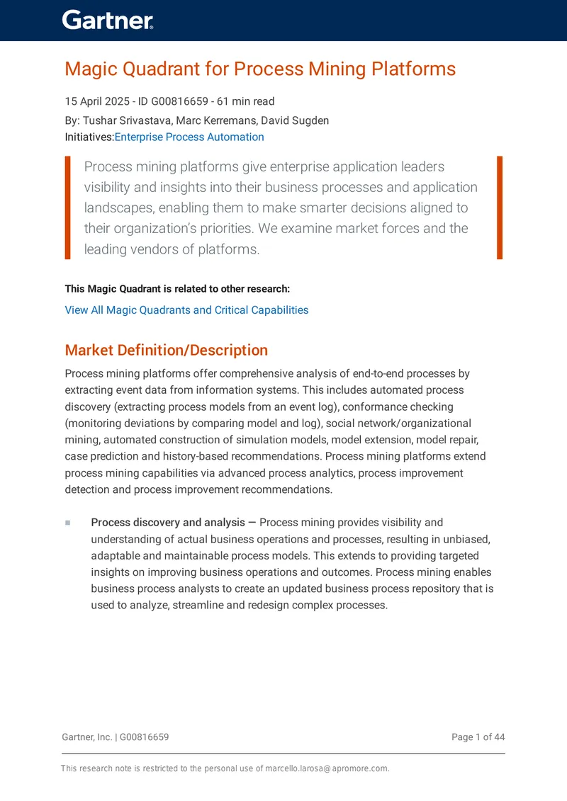 Magic Quadrant for Process Mining Platforms