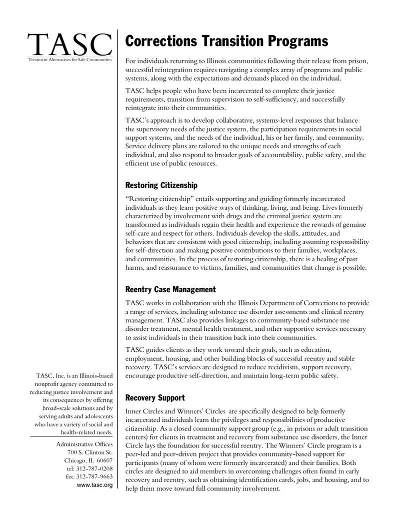 Corrections Transition Programs and Reentry Support