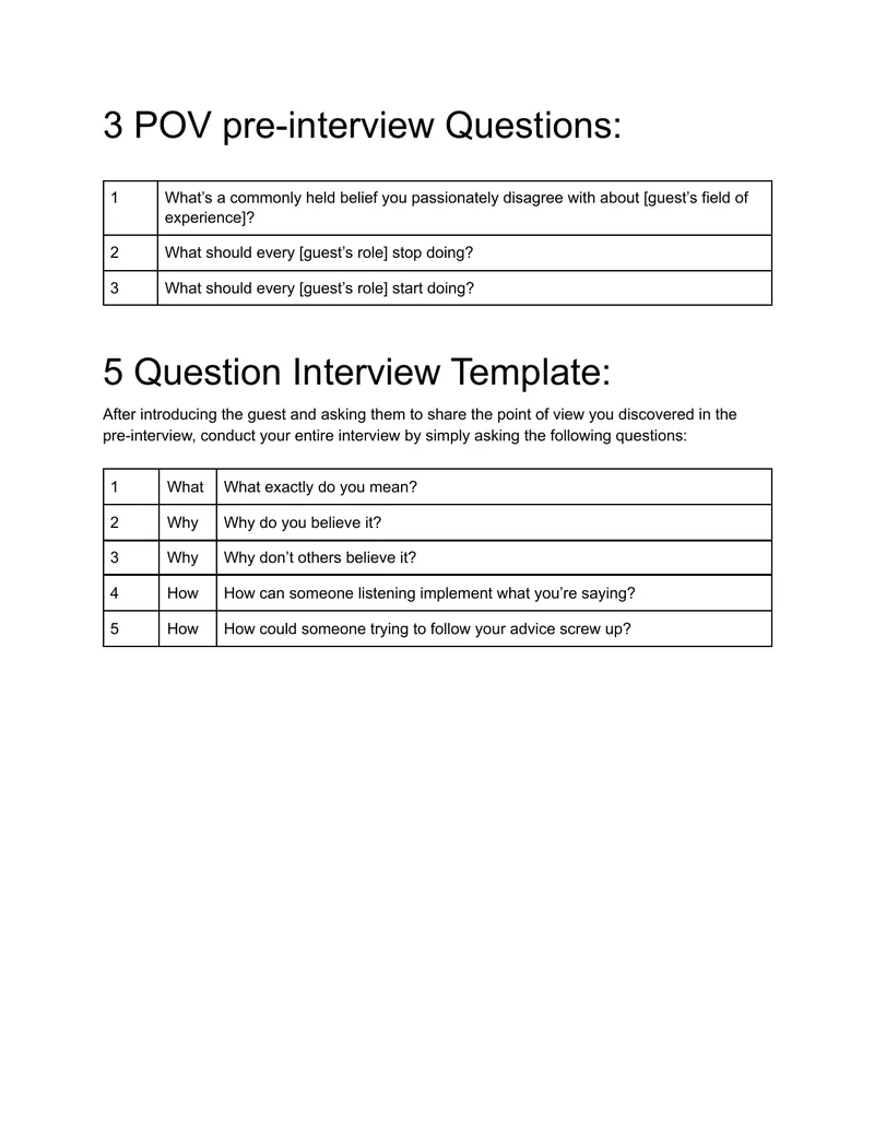 Interview Question Framework for Guest Perspectives