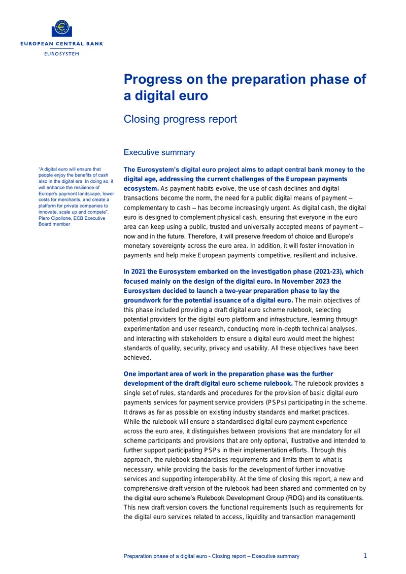 Preparation Phase Report for Digital Euro Implementation
