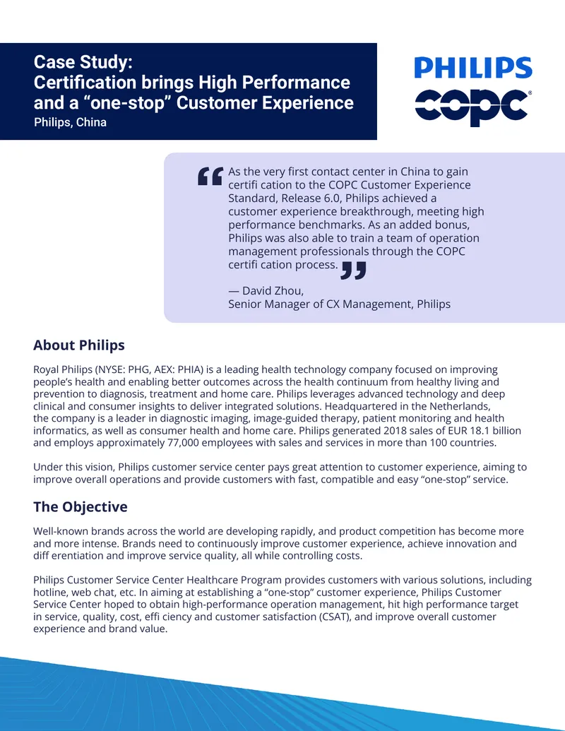 Philips Customer Service Center Healthcare Program Case Study