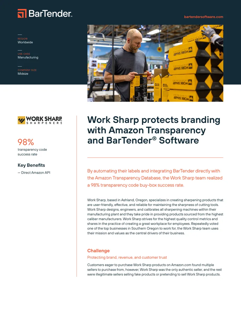 Integration of BarTender with Amazon Transparency Program