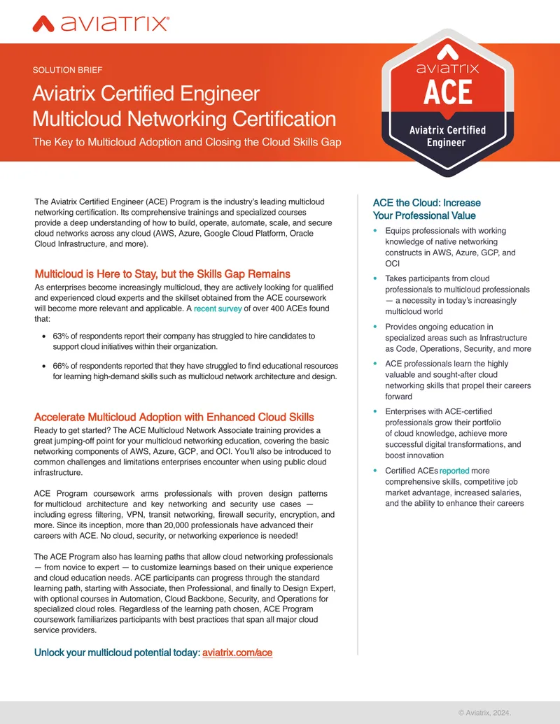 Aviatrix Certified Engineer Multicloud Networking Certification