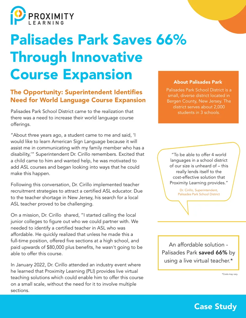 Palisades Park School District ASL Course Expansion